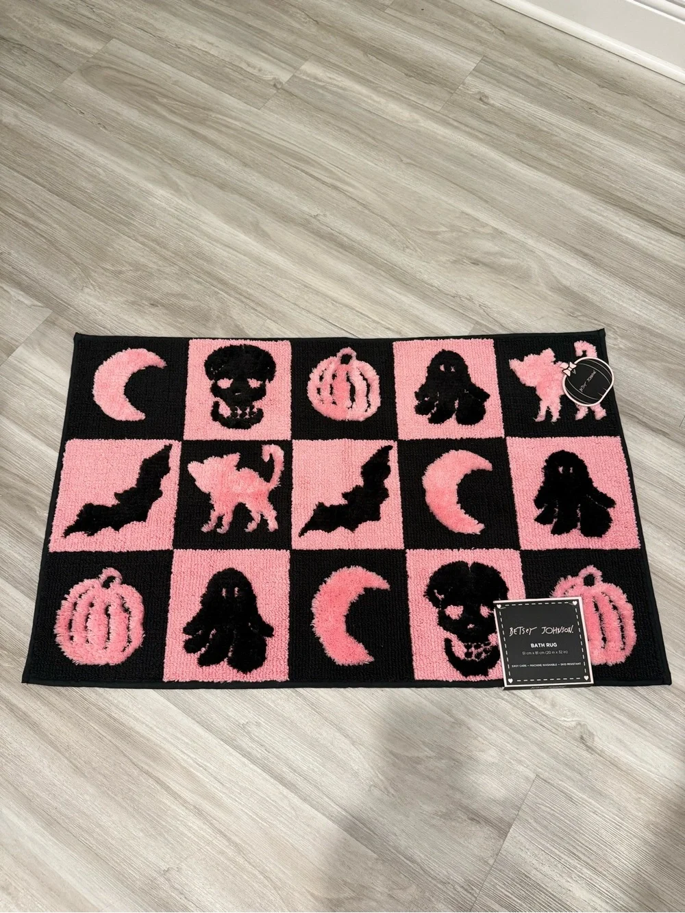 Betsey Johnson Pink & Black Halloween Checker Welcome Mat